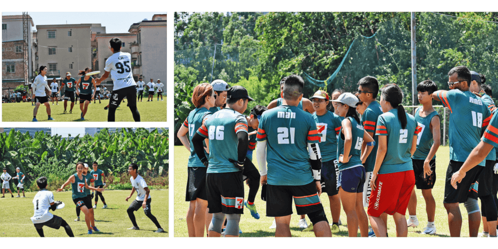 ultimate frisbee uniforms in a circle