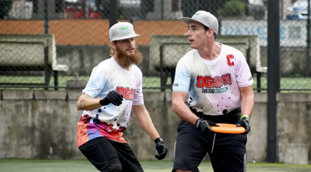 Ultimate frisbee players wearing custom uniform