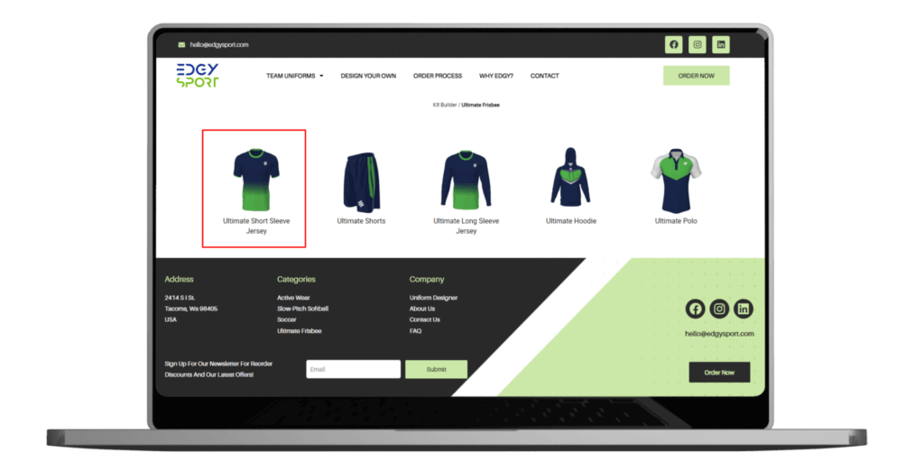 Step 1 open our ultimate frisbee uniform designer software