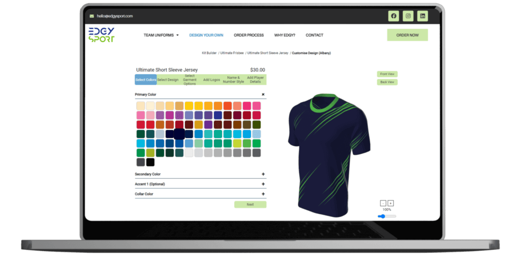 Step 2 select colors for your custom uniform
