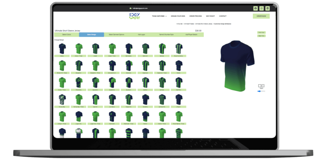 Step 3 uniform designer style options for ultimate frisbee uniforms 