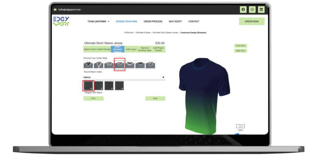 Step 4 choosing your garment options for ultimate frisbee uniforms