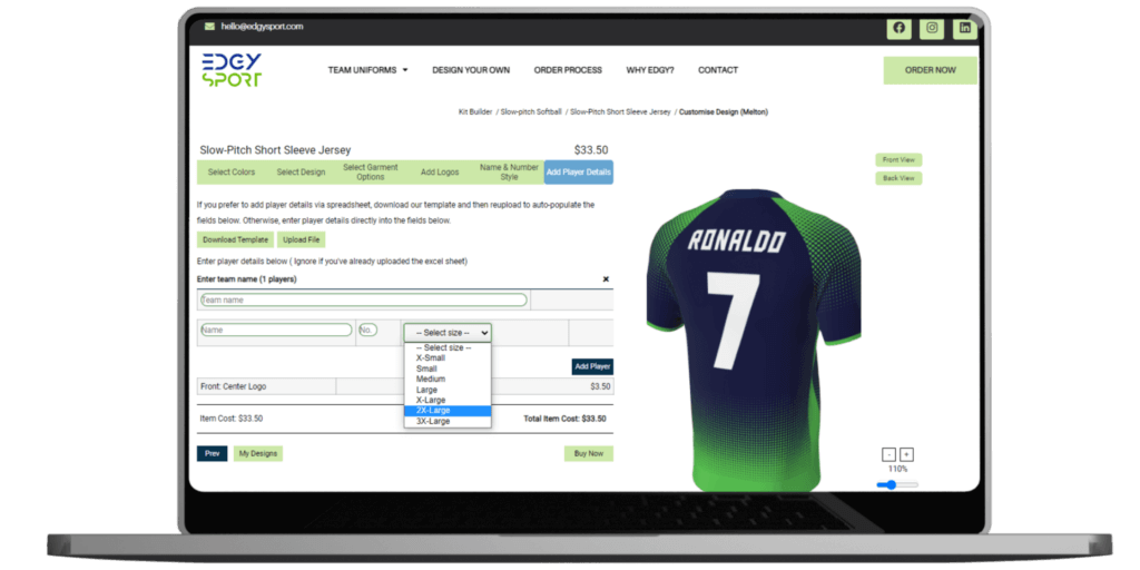 Step 7 adding player details to custom designer